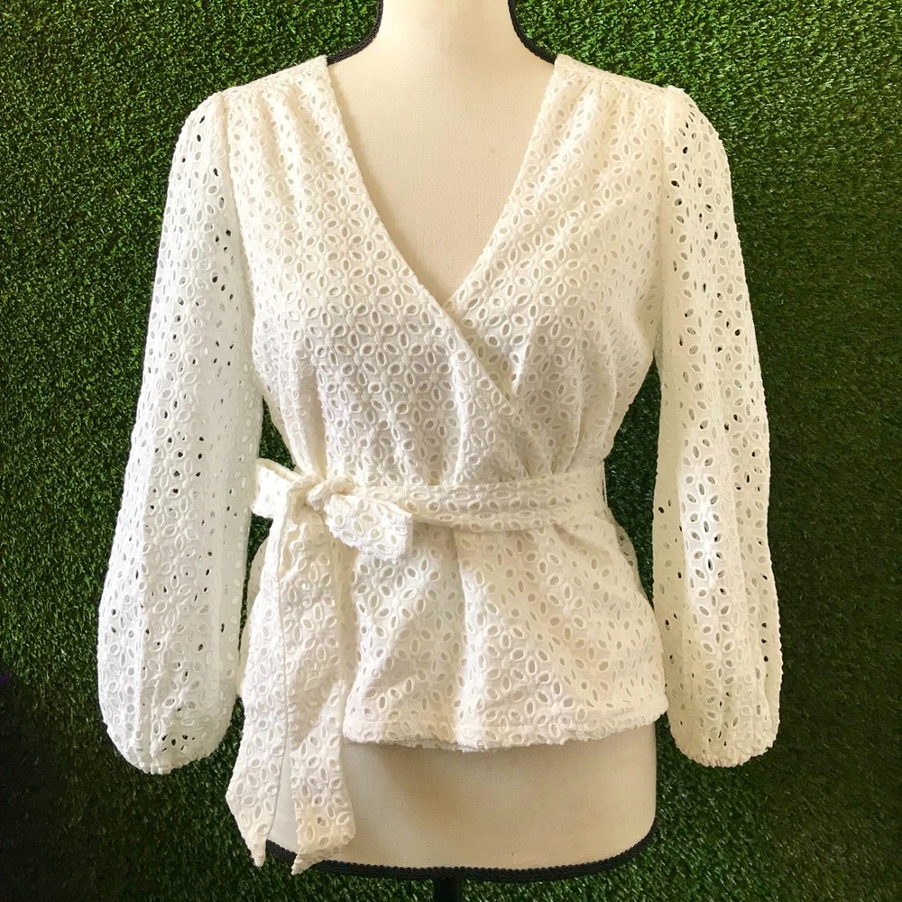 👚Greylin for Anthropologie eyelet peplum tied waist top